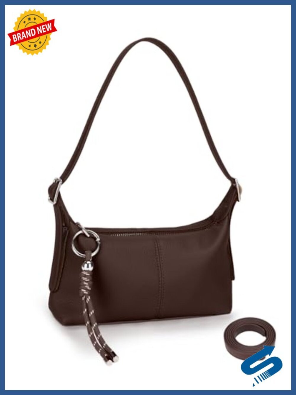 Mini Slouchy Shoulder Crossbody Bag Vegan Leather with Keychain Charm